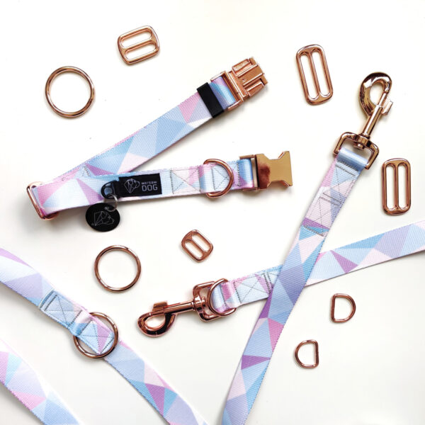 obroża smycz dla psa design różowe okucia-handmade