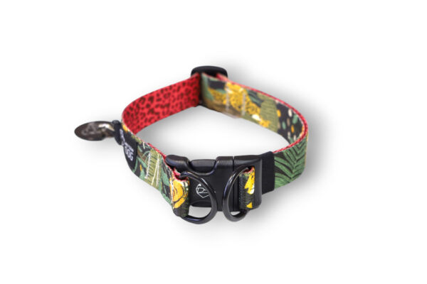 Printed collar for a dog with a double lock buckle safe fastening Wild Cats camouflage