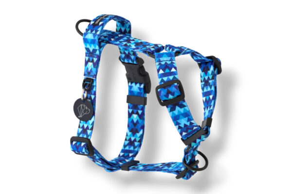 dog harness with a handle and an additional leash clip shine blue blue