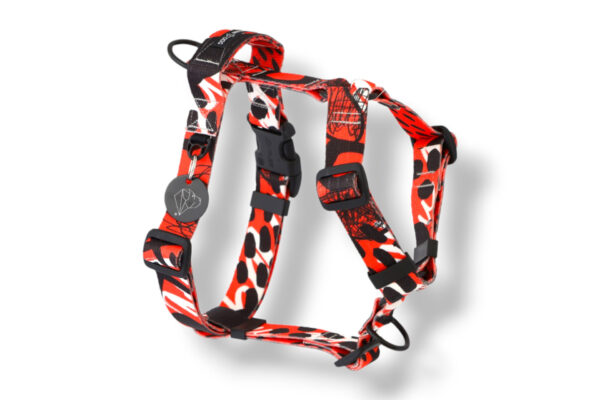 dog harness with a handle and an additional leash clip Rebel red