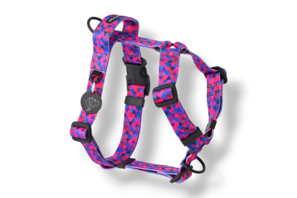 dog harness with a handle and additional leash attachment shine purple