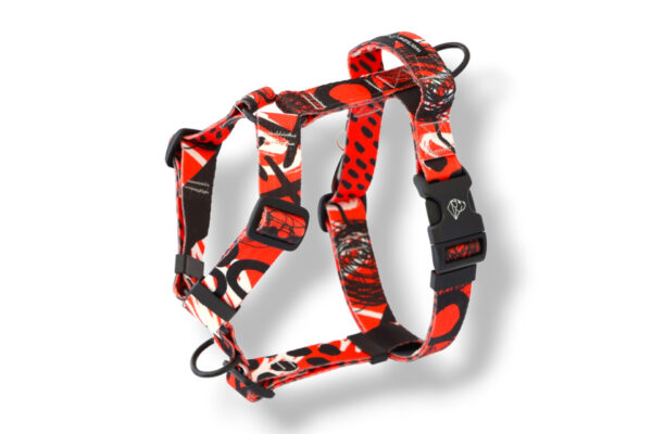 dog harness with a handle and an additional leash clip Rebel red