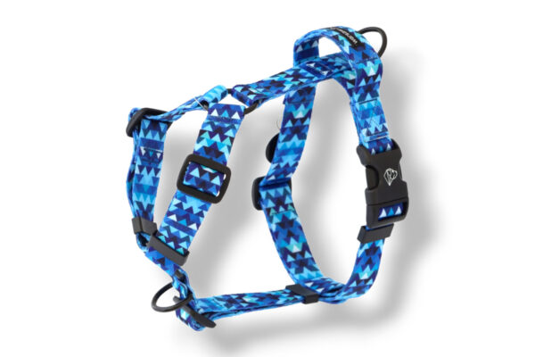 dog harness with a handle and an additional leash clip shine blue blue