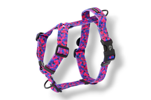 dog harness with a handle and additional leash attachment shine purple