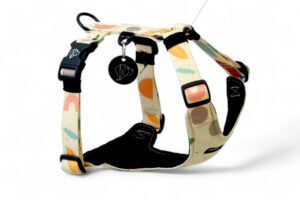 soft boho dog harness with Warsaw Dog print