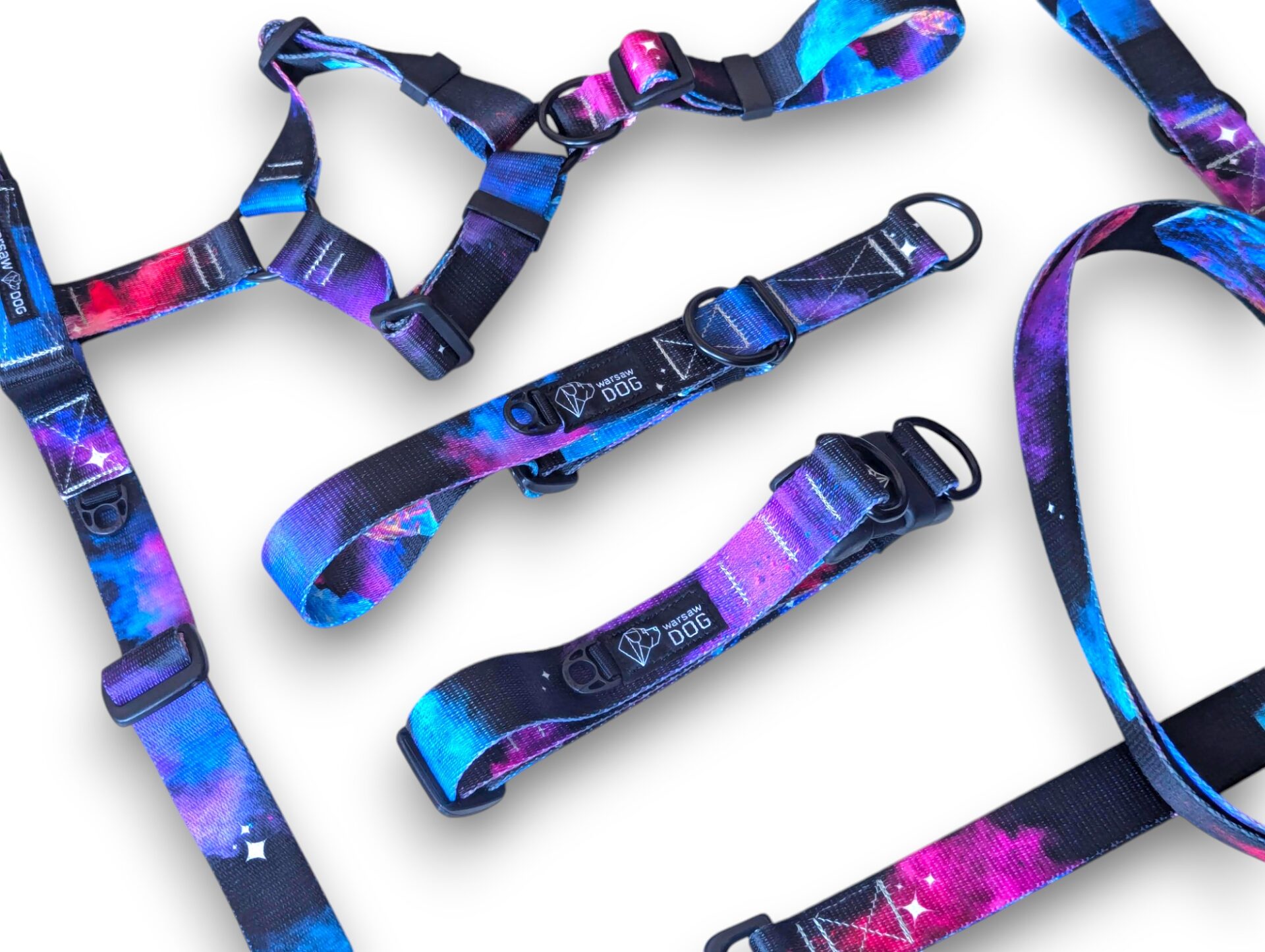 komfortowe szelki smycze dla psa kolorowe holi proszek wzór nadruk