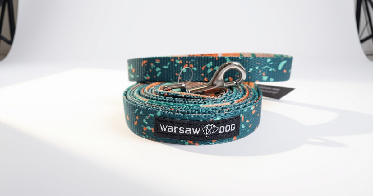 smycz miejska prosta confetti terrazzo zieleń cienka dla małego psa smycz miejska prosta confetti terrazzo zieleń cienka dla małego psa
